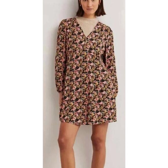 Boden Dresses & Skirts - BODEN Multicolor Floral Long Sleeve V-Neck Mini Boho Dress Anthropologie 12P